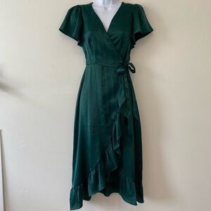 • Francesca’s green satin wrap dress •